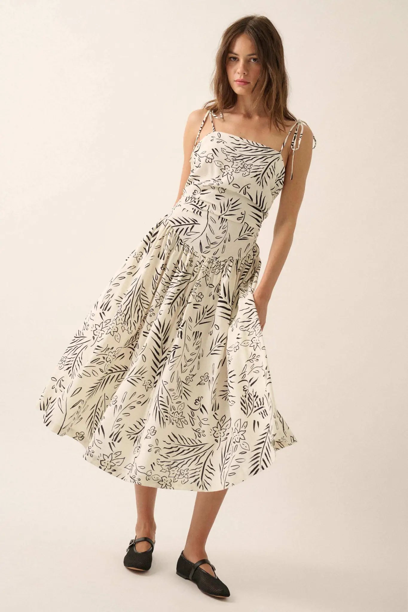 Promesa Blooming Artistry Floral Drop-Waist Midi Dress - Small