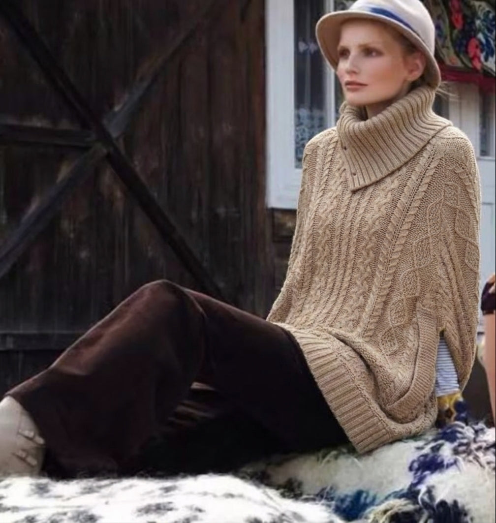 Anthropologie Fiets Voor Tan Cabled Cocoon Poncho - OS