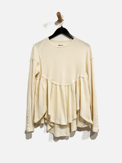 Free People Cream Waffle Knit Babydoll Top - XS