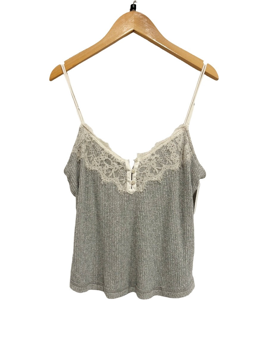 Abercrombie and Fitch Gray Ribbed Lace Trim Cami - Small