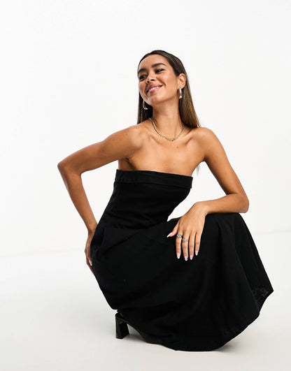 Abercrombie & Fitch Black StraplessLinen Midi Dress - XS