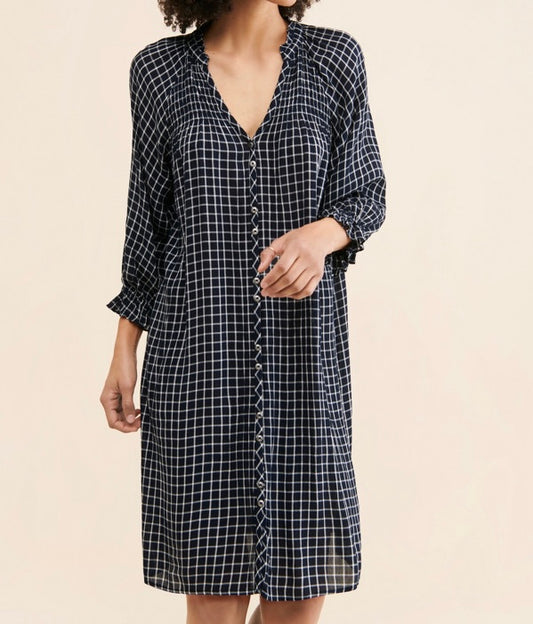 Anthropologie Maeve Navy and White Plaid Shirt Dress - XS