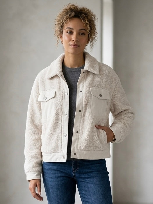 Stoosh Off White Shearling Jacket - Medium