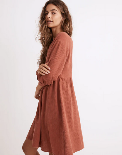 Madewell Light Spun V-Neck Red Gauzy Mini Dress - XL