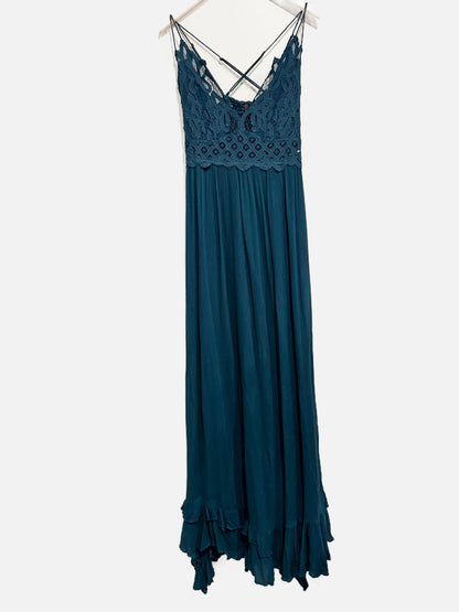Free People Adella Maxi Slip Dress in Turquoise - Medium