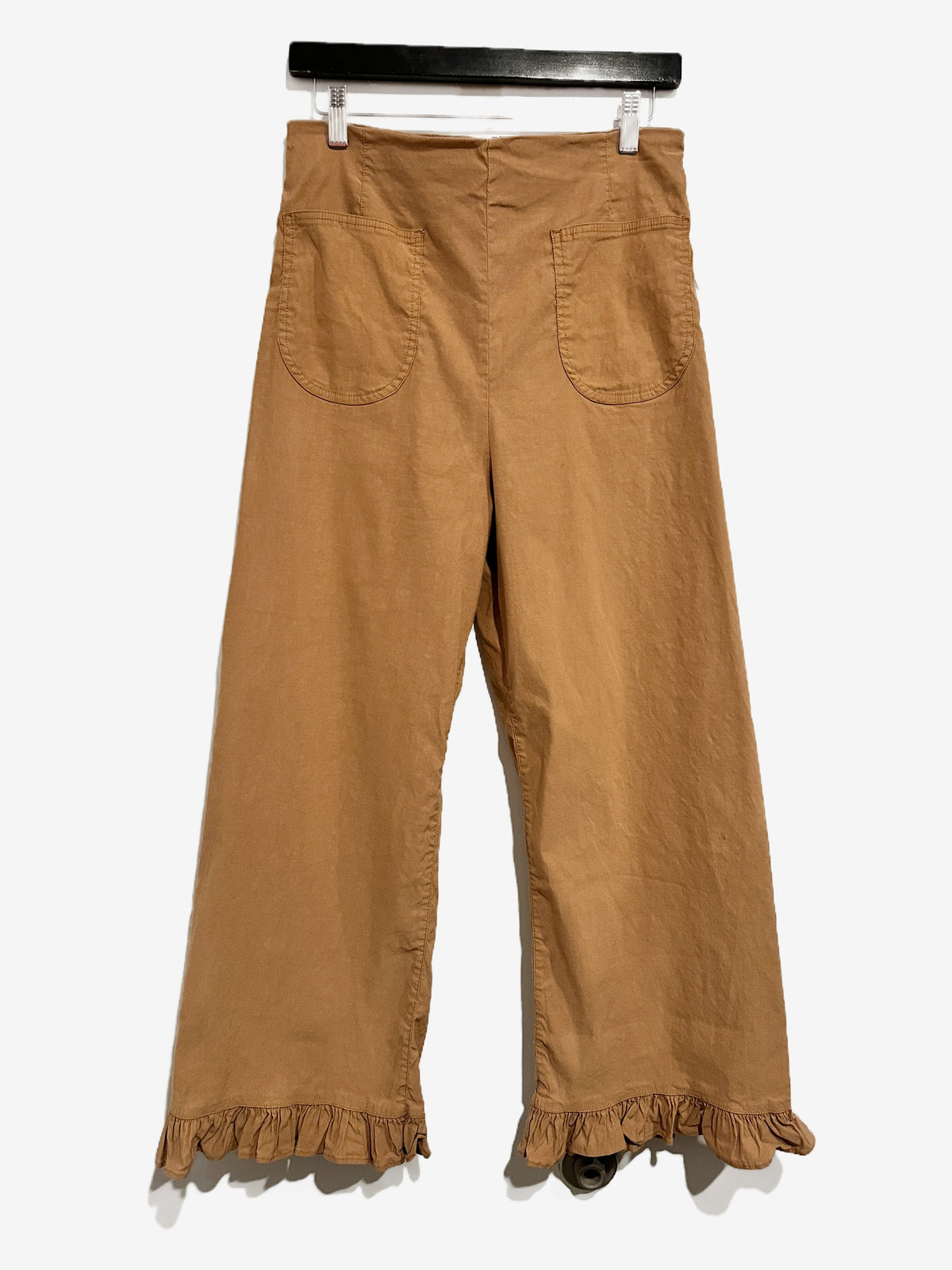Anthropologie Maeve The Colette Ruffle Hem Wide Leg Pants in Tan - 30