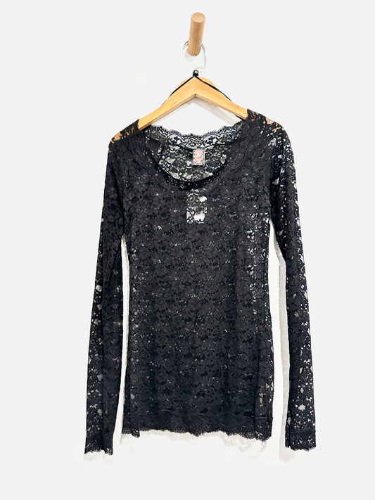 Free People Black Lace LS Top - XS