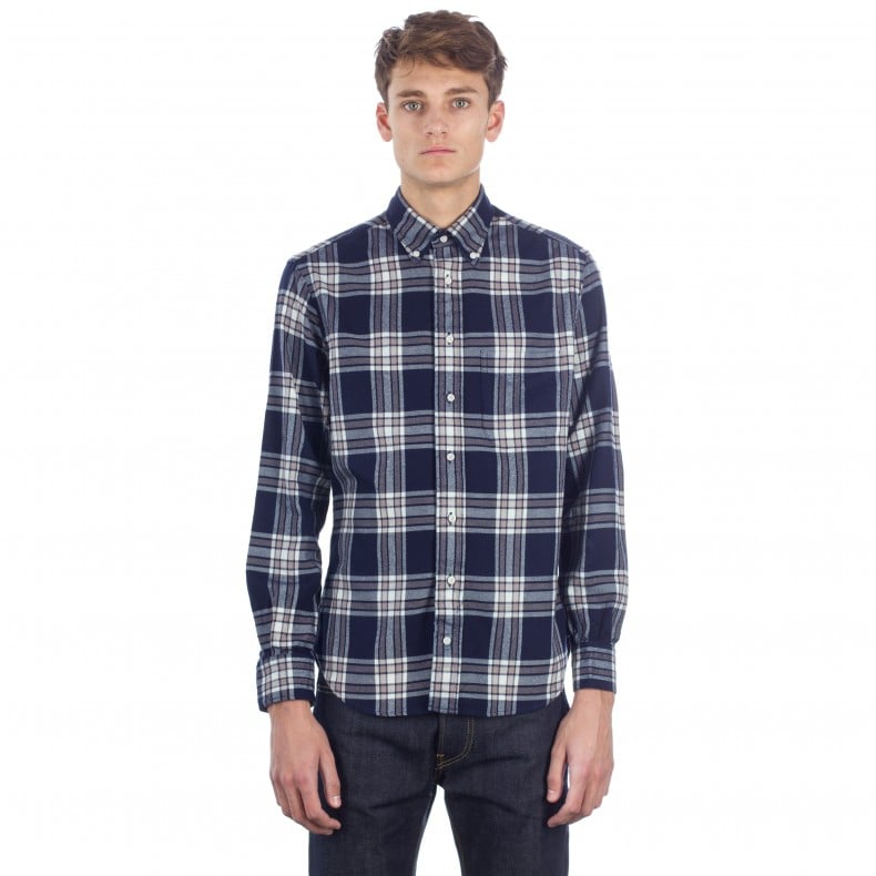 Gitman Bros Archive Flannel Check in Navy - Small