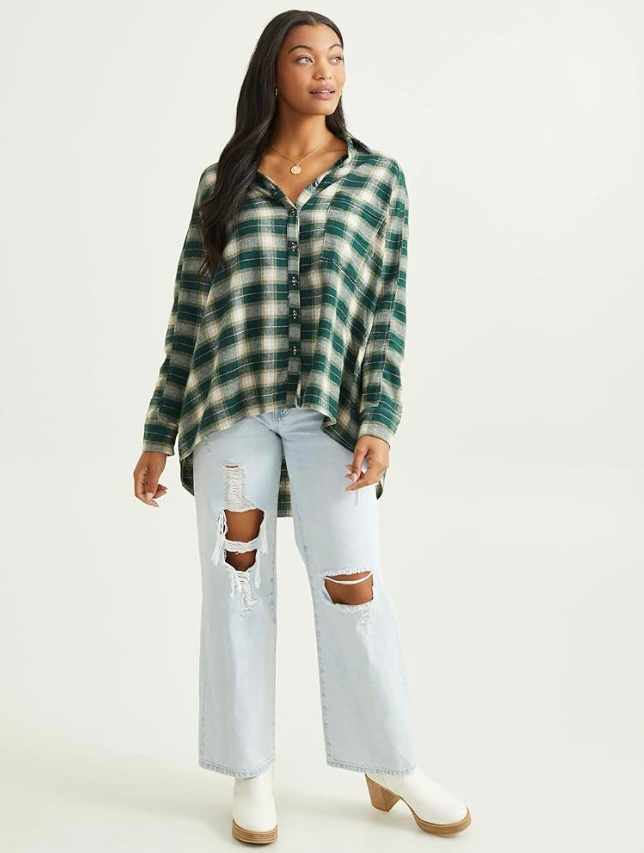 BDG Green Plaid Flannel - Medium