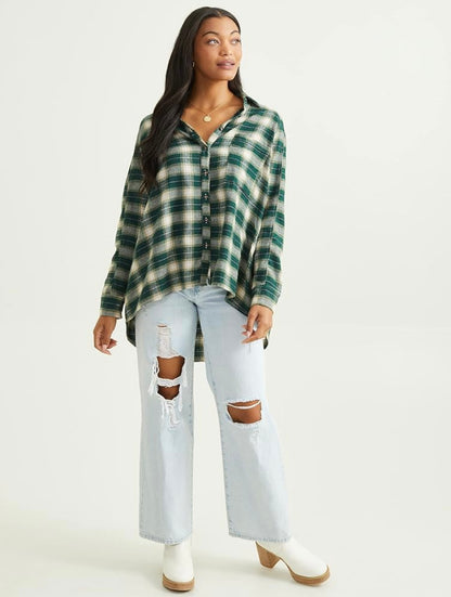BDG Green Plaid Flannel - Medium