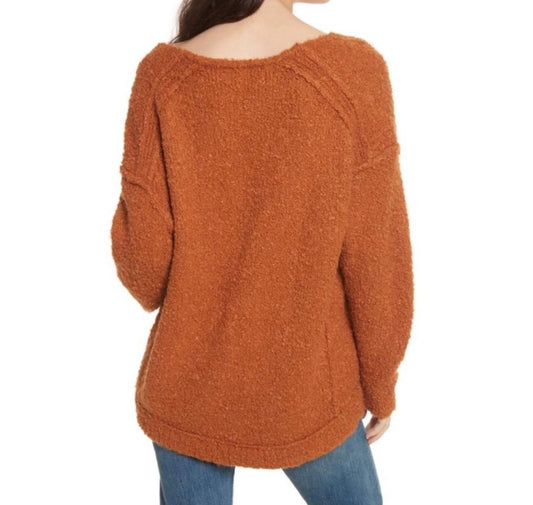 Free People Oversized Orange V Neck Sweater - Small