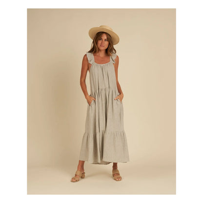 Rylee + Cru Green and White Gingham Midi Dress - Small