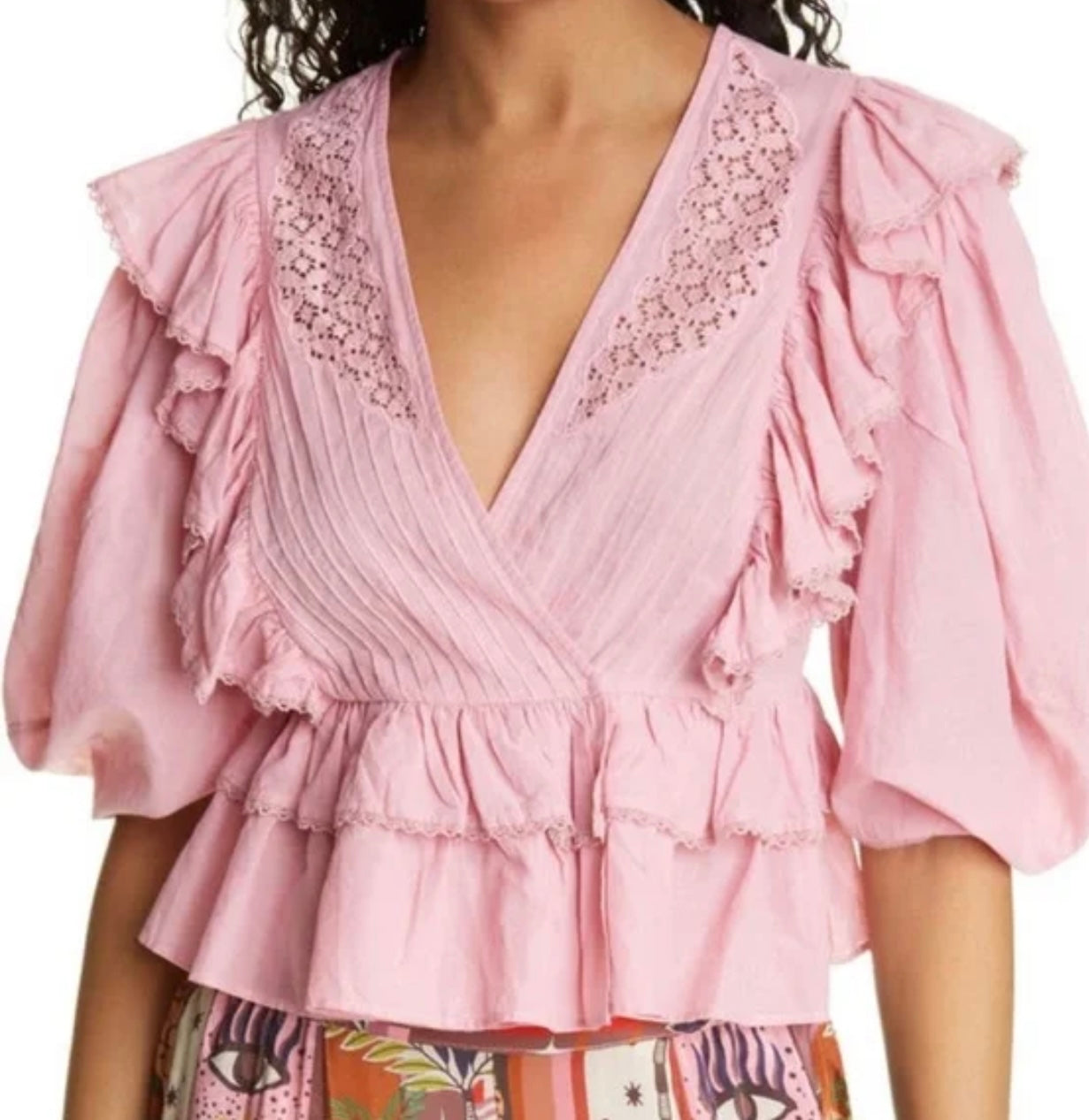 Farm Rio Pink Ruffle Blouse - Large