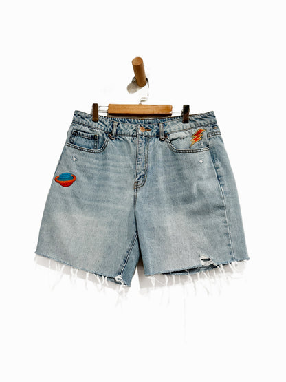 Embroidered Denim Shorts