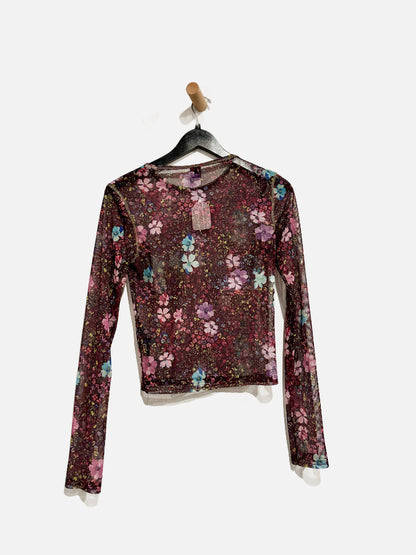 UO Out From Under Purple Sheer Floral Top - Large