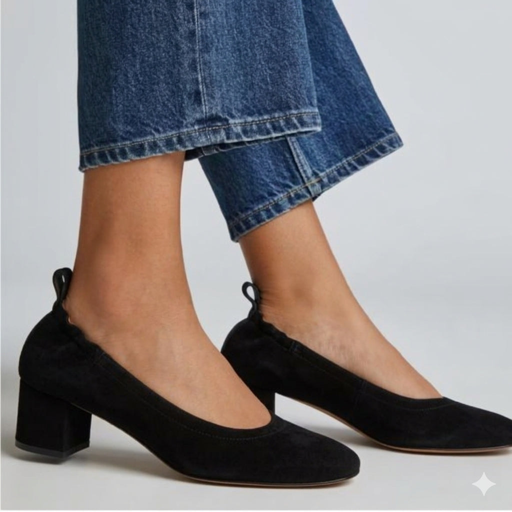 Everlane The Day Heel in Black Suede - 6.5