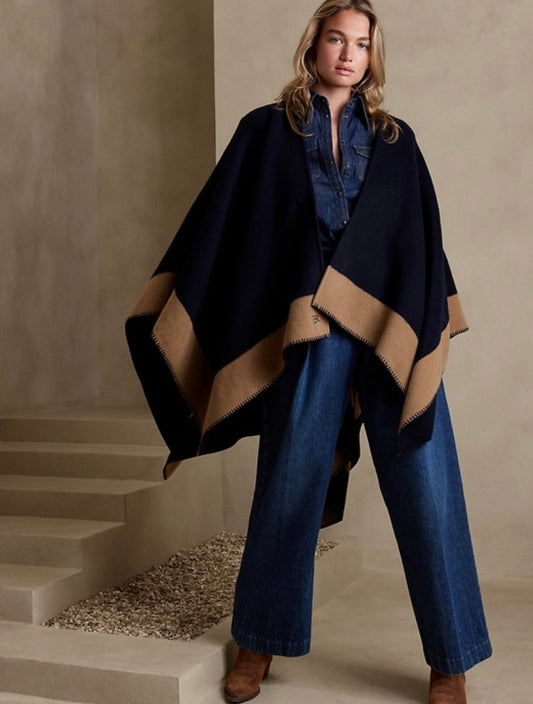 Banana Republic Factory Navy and Tan Poncho - OS