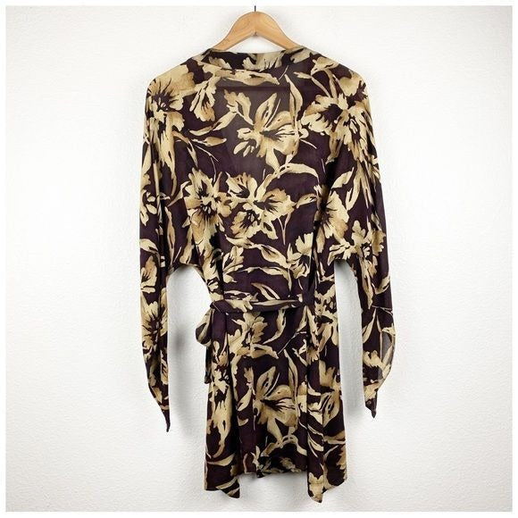 Free People + Love Project Brown Floral Printed Kimono Wrap Size Medium