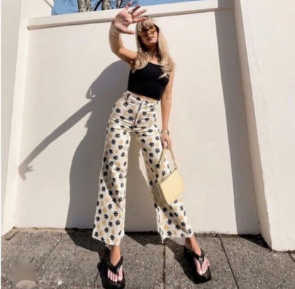 Zara Yellow and Black Floral Wide Leg Pants - 4