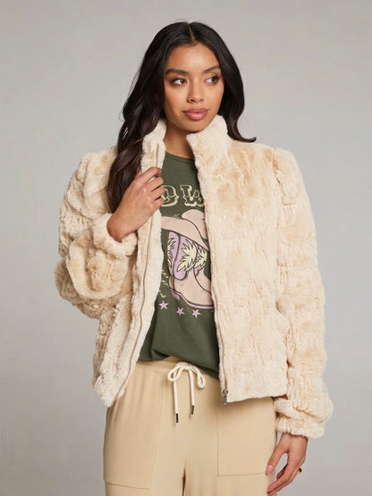 Chaser Faux Fur Sequin Puff Sleeve Jacket - XS