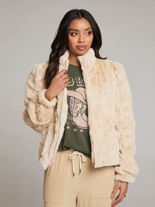 Chaser Faux Fur Sequin Puff Sleeve Jacket - XS