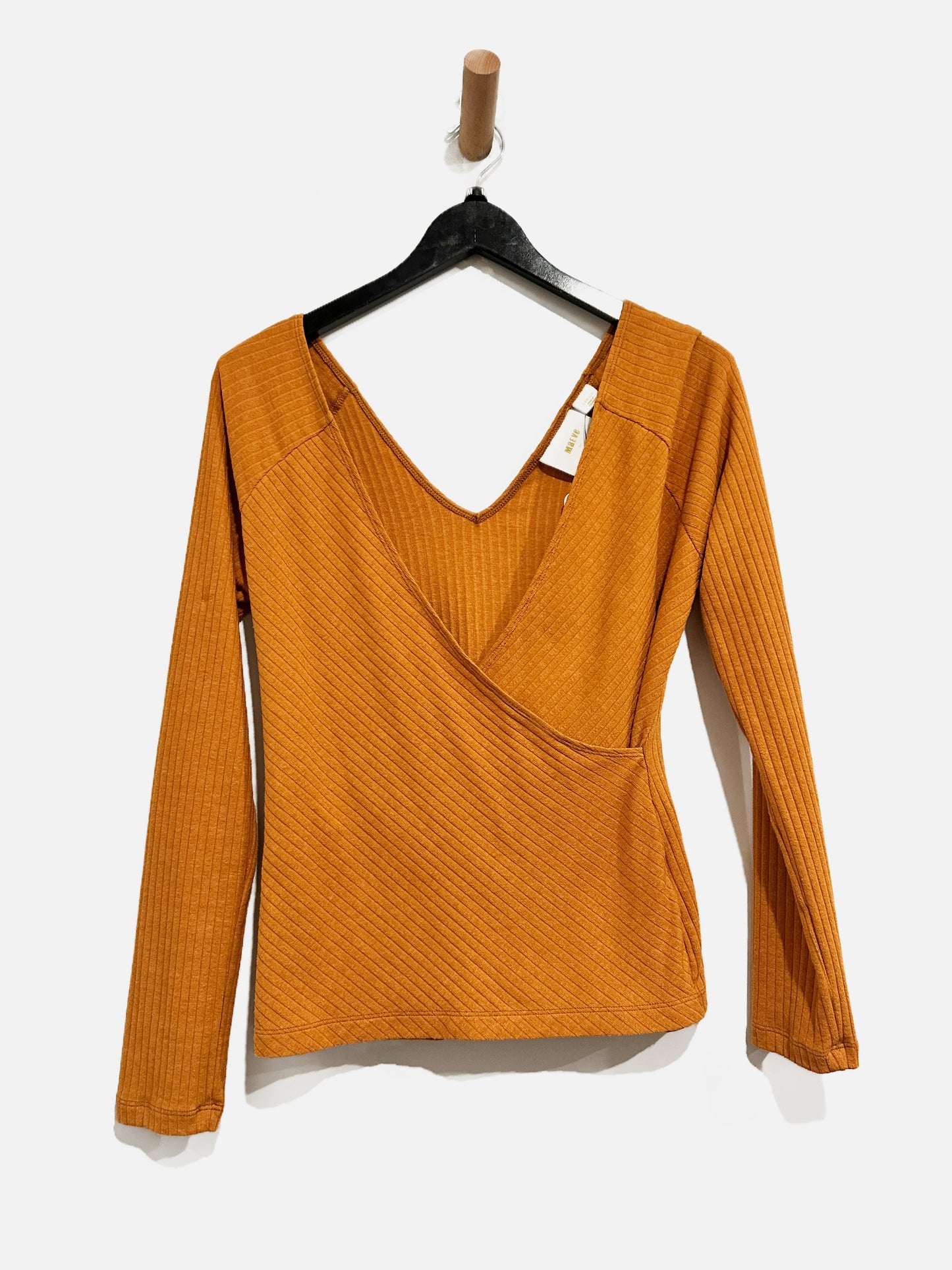 Anthropologie Maeve Ribbed V-Neck Top in Copper - Medium