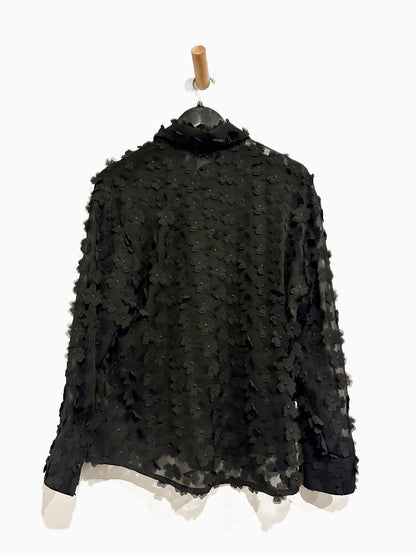 Zara NWT Black Floral Applique Button Down - Small
