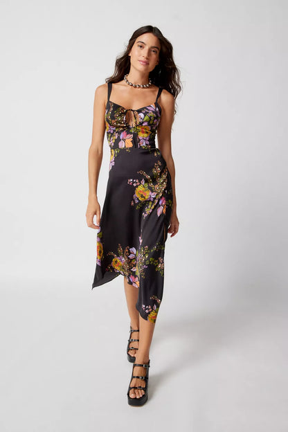 Urban Outfitters Black Floral Keyhole Dress - Small