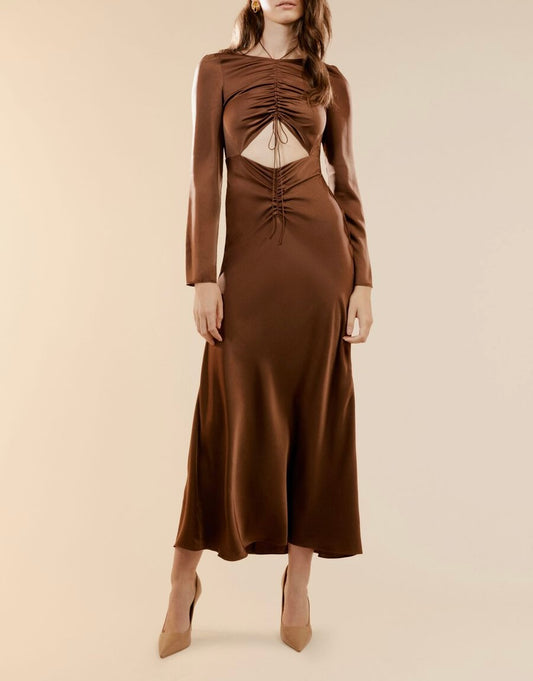 Bardot Brown Satin Maxi Dress - XS