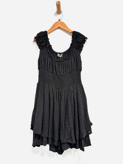 Urban Outfitters Rosie Smocked Tiered Ruffle Romper in Black - Large