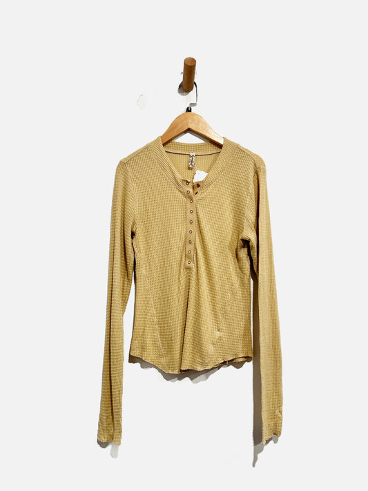Free People Yellow Waffle Knit Top - Medium