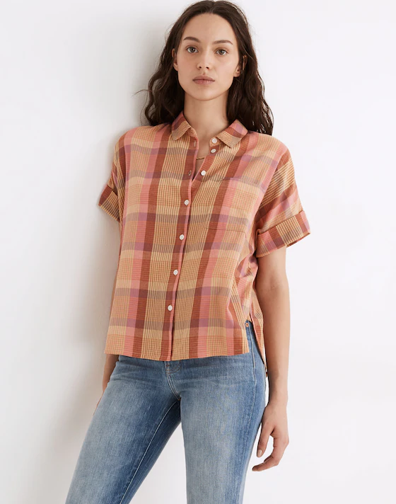 Madewell Pink Plaid Button Down - Small