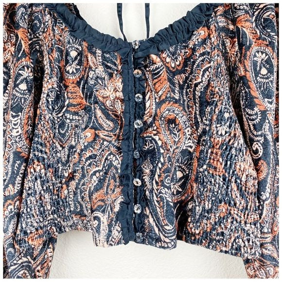 Free People Dare Me Paisley Velvet Blouse Size Large