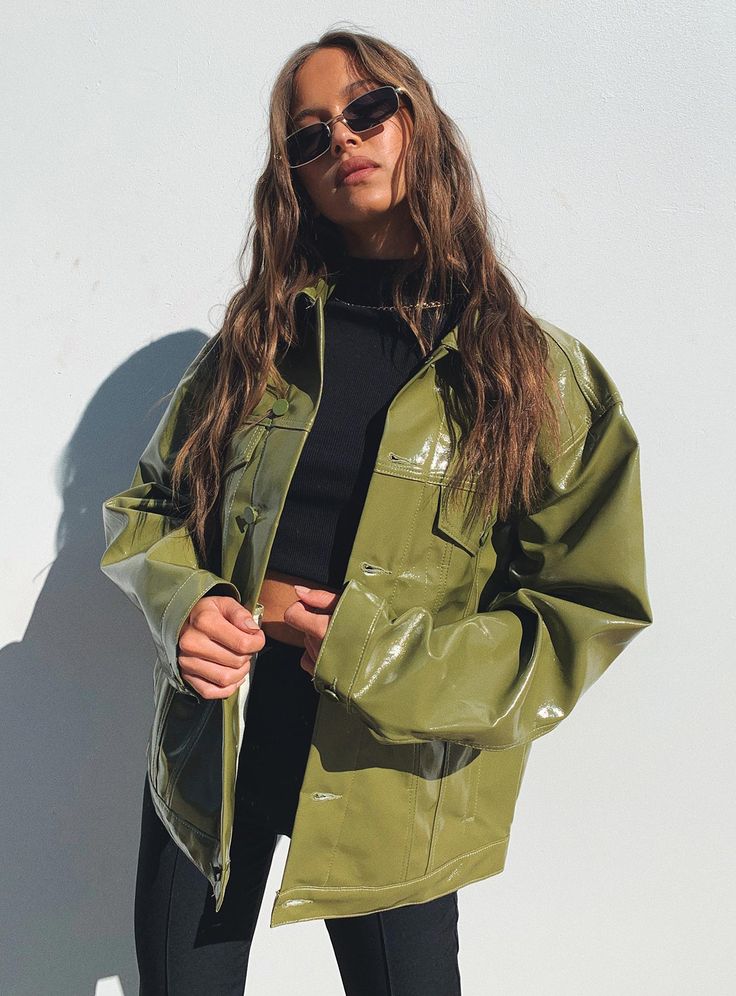 Industry Green Patent Leather Jacket - Medium