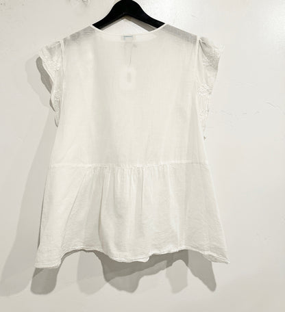 Sundance White Embroidered V-neck Top - Large