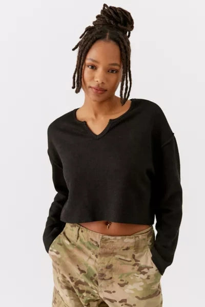 Urban Outfitters Black Cropped LS Top - Large