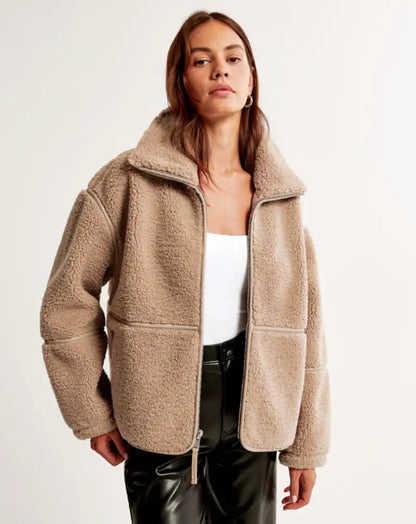 Abercrombie & Fitch Sherpa Mockneck Full Zip Jacket - Small