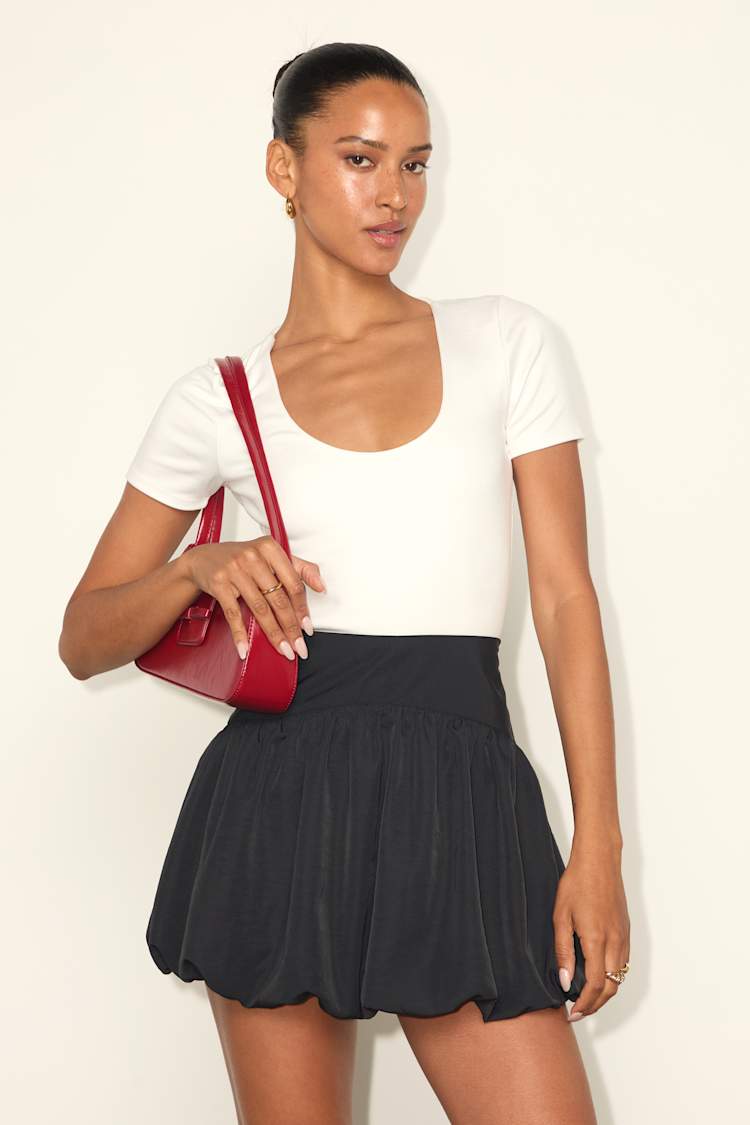 Lulus Black Bubble Hem Mini Skirt - Medium