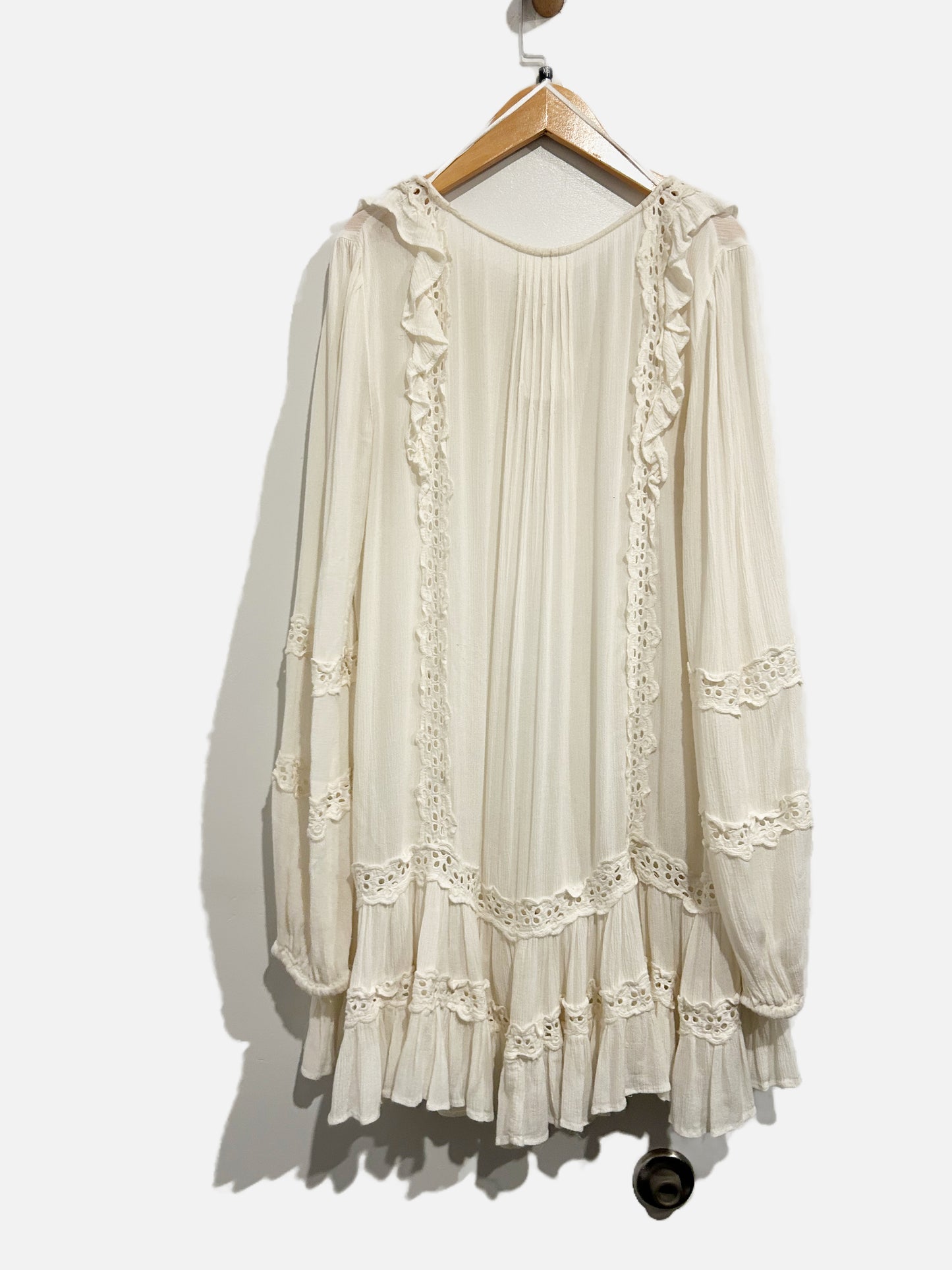 Free People White Eyelet Ruffle Mini Dress - XS