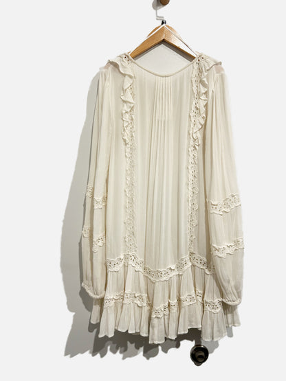 Free People White Eyelet Ruffle Mini Dress - XS
