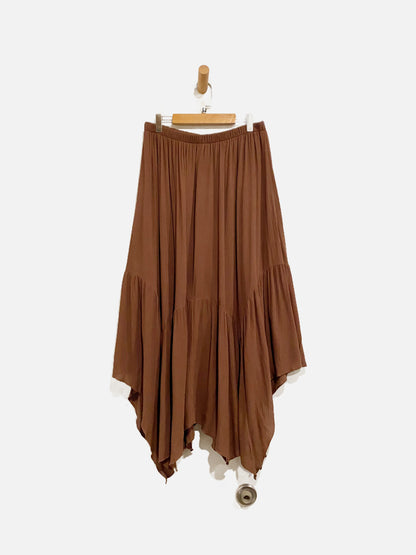 Originality Brown Handkerchief Hem Tiered Maxi Skirt - Medium