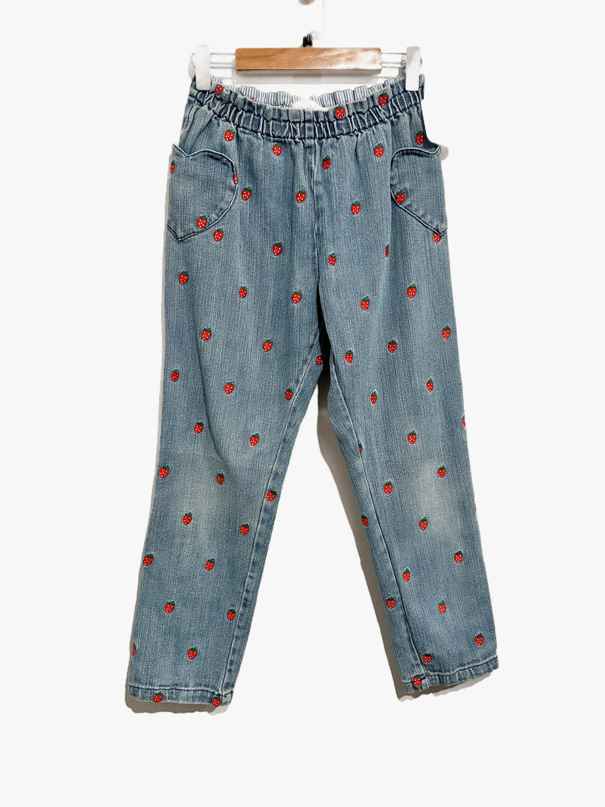 Mini Boden Strawberry Embroidered Jeans - 10