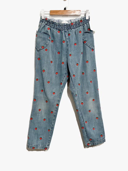 Mini Boden Strawberry Embroidered Jeans - 10