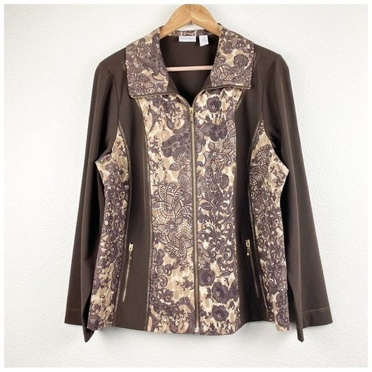 Zenergy by Chico's Brown Lace Print Jacket Size 2/Large