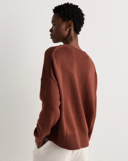 Quince Boyfriend Crew Sweater in Redwood Brown - Medium