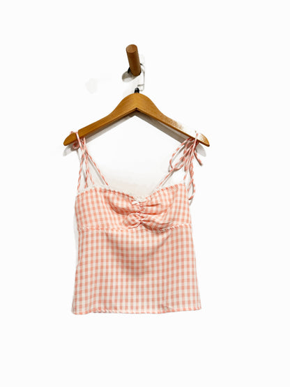 Edikted  Billie Open Tie Back Gingham Top in Light Pink - XS