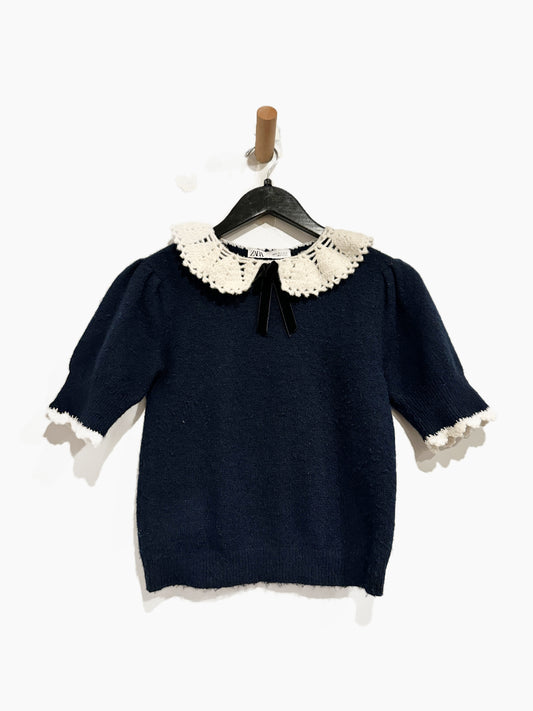 Zara Navy SS Collared Sweater - Small