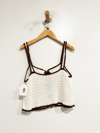 Abercrombie & Fitch Crochet-Style Tie-Front Tank in Cream - Small