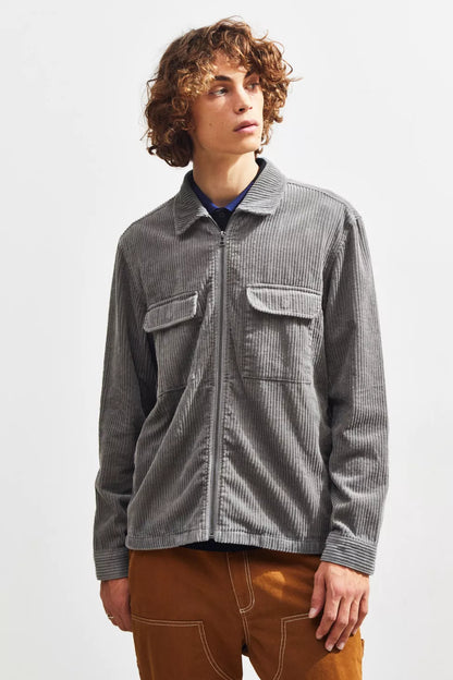 Urban Outfitters Ryder Corduroy Zip Shirt in Gray - Large