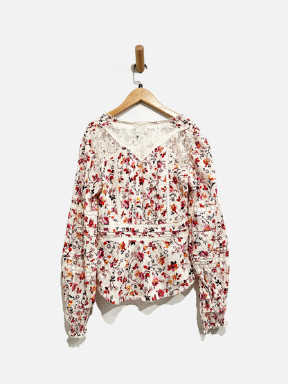 Anthropologie White Floral Blouse - 10